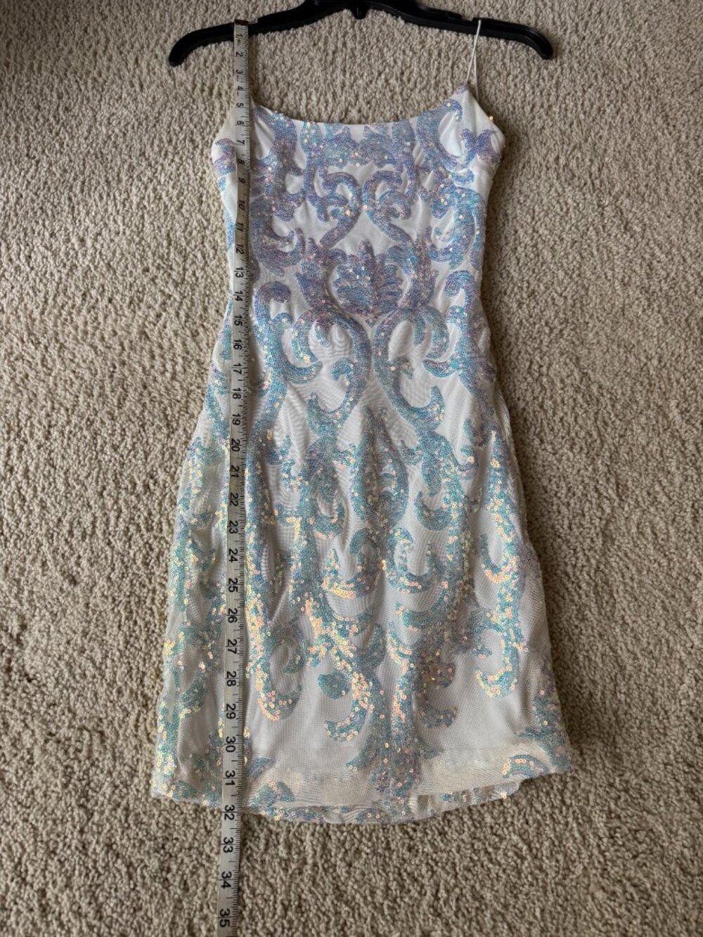 B. Darlin Sequin Damask Bodycon Mini Dress White Iridescent Open Back - Picture 4 of 8
